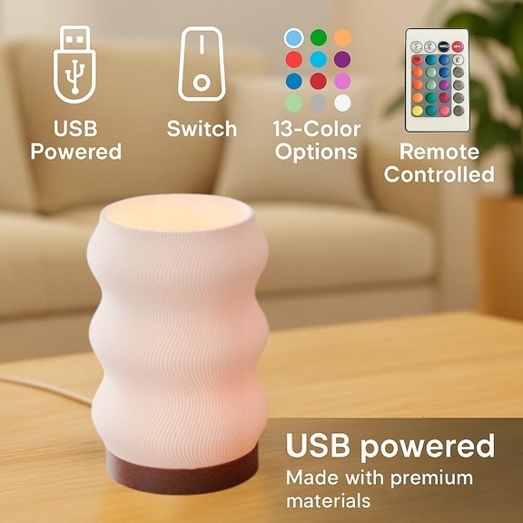 PYAN-Wave Table Lamp - Modern Bedside Light for Bedroom, Desk, Nightstand, or Office - Mood Lighting Lamp - Eco-Friendly Gift Idea - Unique Home Decor - LED Night Light (Mini)