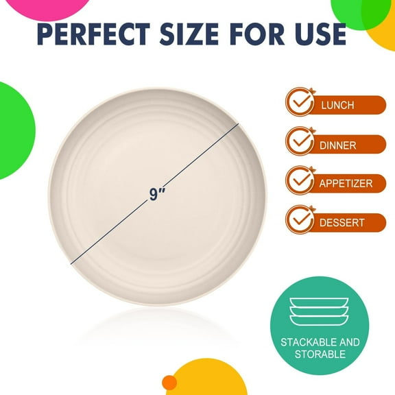 PYAN-Wheat Straw Dinner Plates Set of 8, Unbreakable, Dishwasher & Microwave Safe, Modern Style, 9 inch, Beige