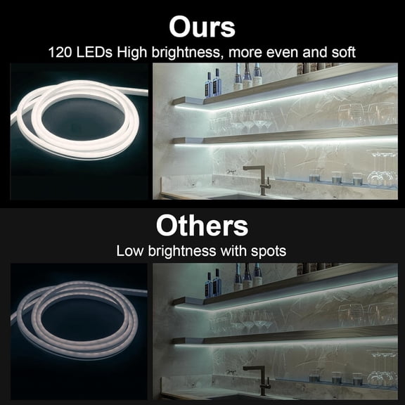 PYAN-White Led Strip Lights, 16.4ft/5m Neon Light Strip, 12V 6000K Flex Waterproof Neon LED Strip LED Neon Rope Light for Kitchen Bedroom Indoor Outdoor DecorationPower Adapter not Included