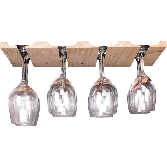 PYAN-Wine glass holder-a wooden wine glass rack and goblet storage rack installed under the cabinet or countertop (Natural color)