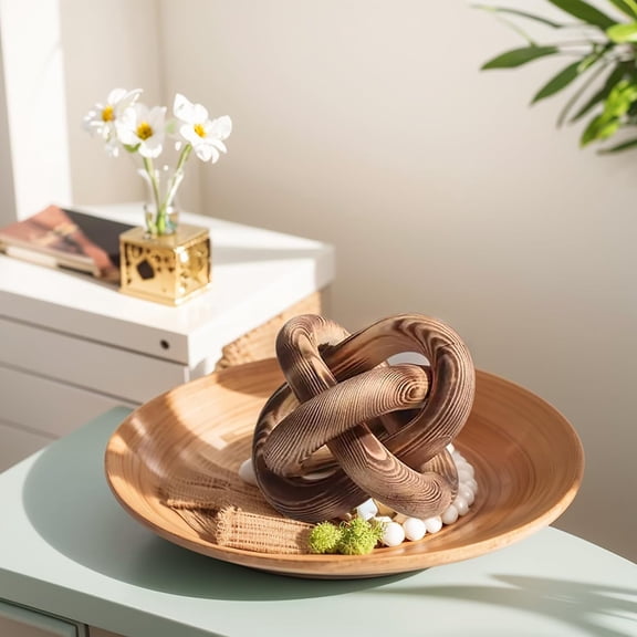 PYAN-Wood Knot Chain Link Decor - 3 Link Boho Wooden Hand Carved Decorative Wooden Links Knots for Coffee Table Entryway Modern Farmhouse Shelf Decoration (Burn Color)