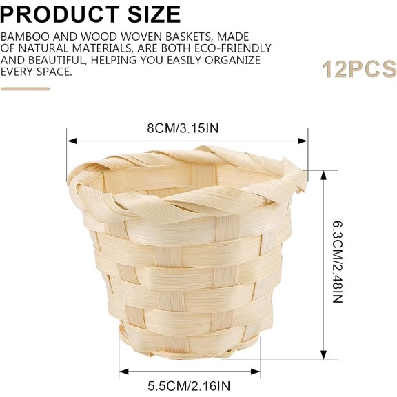 PYAN-Wood Woven Baskets, Mini Woven Storage Basket Without Handles, Wicker Baskets Container for Grocery Party Crafts Decoration, 12 Pcs (Small)