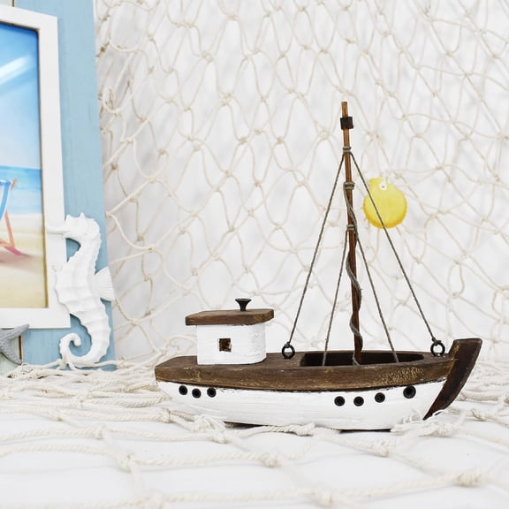 PYAN-Wooden Sailboat Nautical Sail Boat Decor Coastal Tabletop Centerpiece Home Shelf Decoration Beach Themed Statue Ornaments for Bathroom Room Bedroom (A)