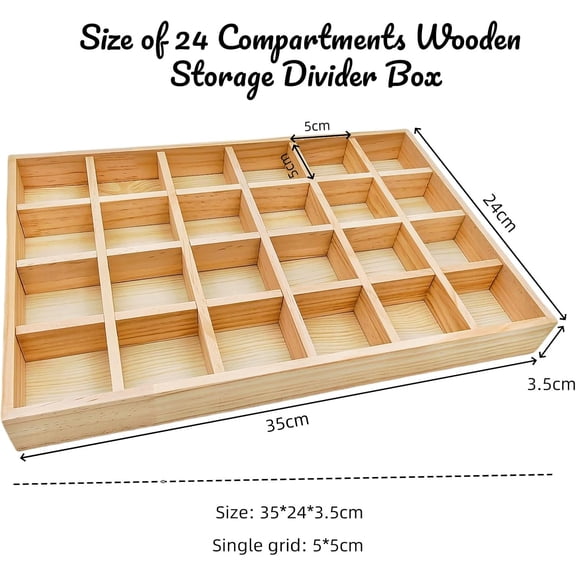 PYAN-Wooden Sorting Tray Grid Display, Wood Storage Divider Organizer Showcase Display Box for Home Craft Office Kitchen Storage (24 Grids)
