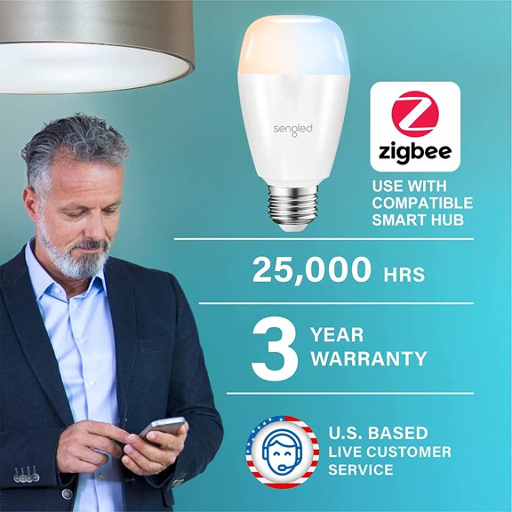 PYAN-Zigbee Smart Bulbs, Tunable White 2700K~6500K, Hub Required, Dimmable via Wall Switch, Works with SmartThings and Echo Plus with Built-in Hub, Daylight A19 E26, Voice & APP Control, 4 Pack