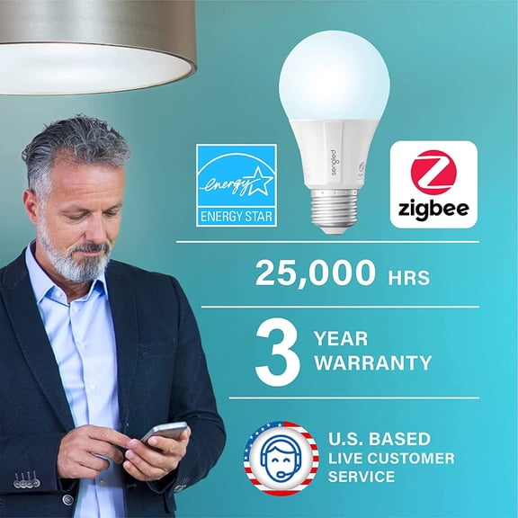 PYAN-Zigbee Smart Light Bulbs, Smart Hub Required, Works with SmartThings and Echo with Built-in Hub, Voice Control with Alexa and Google Home, Daylight 60W Equivalent A19 Alexa Light Bulb, 6 Pack