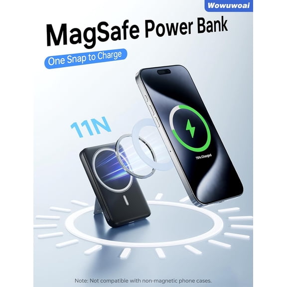 PYAN-for Magsafe Portable Charger,10000mAh Wireless Magnetic Power Bank with USB C Charging and stand, Travel Essential for Magsafe Battery Pack Compatible with iPhone 17/air/16/15/14/13/12 Series