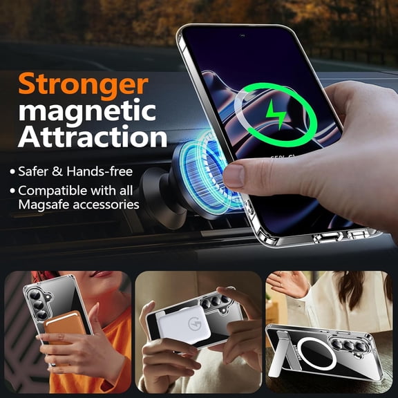 PYAN-for Samsung Galaxy S26 Case with Kickstand,[Compatible with Magsafe][2*Screen Protector],Military-Grade Protection,Magnetic Phone Case for Samsung Galaxy S26-Clear