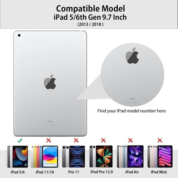 PYAN-for iPad 6/5th Generation Case with Keyboard 9.7 Inch 2018/2017 iPad Air 2/1, Detachable Wireless Bluetooth iPad Keyboard Case with Built-in Left Side Pencil Holder Auto Wake/Sleep (Gray)