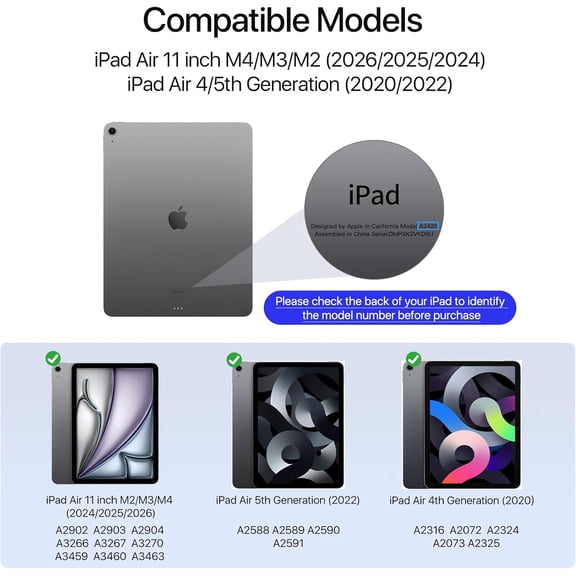 PYAN-for iPad Air 11 inch Case M4/M3/M2 (2026/2025/2024), Slim Magnetic Attachment Corner Protective iPad Folio Case with Auto Wake/Sleep and Hidden Pencil Holder (Black, iPad air 11 inch)