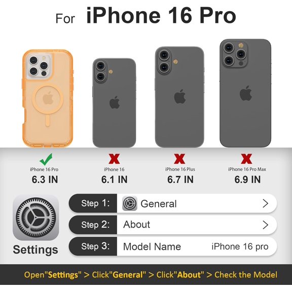 PYAN-for iPhone 16 Pro Case, Compatible with MagSafe, Heavy Duty Shockproof Protection Phone Cases, Anti-Drop, Dual Layer Transparent Magnetic Phone Case for iPhone 16 Pro, 6.3", Orange