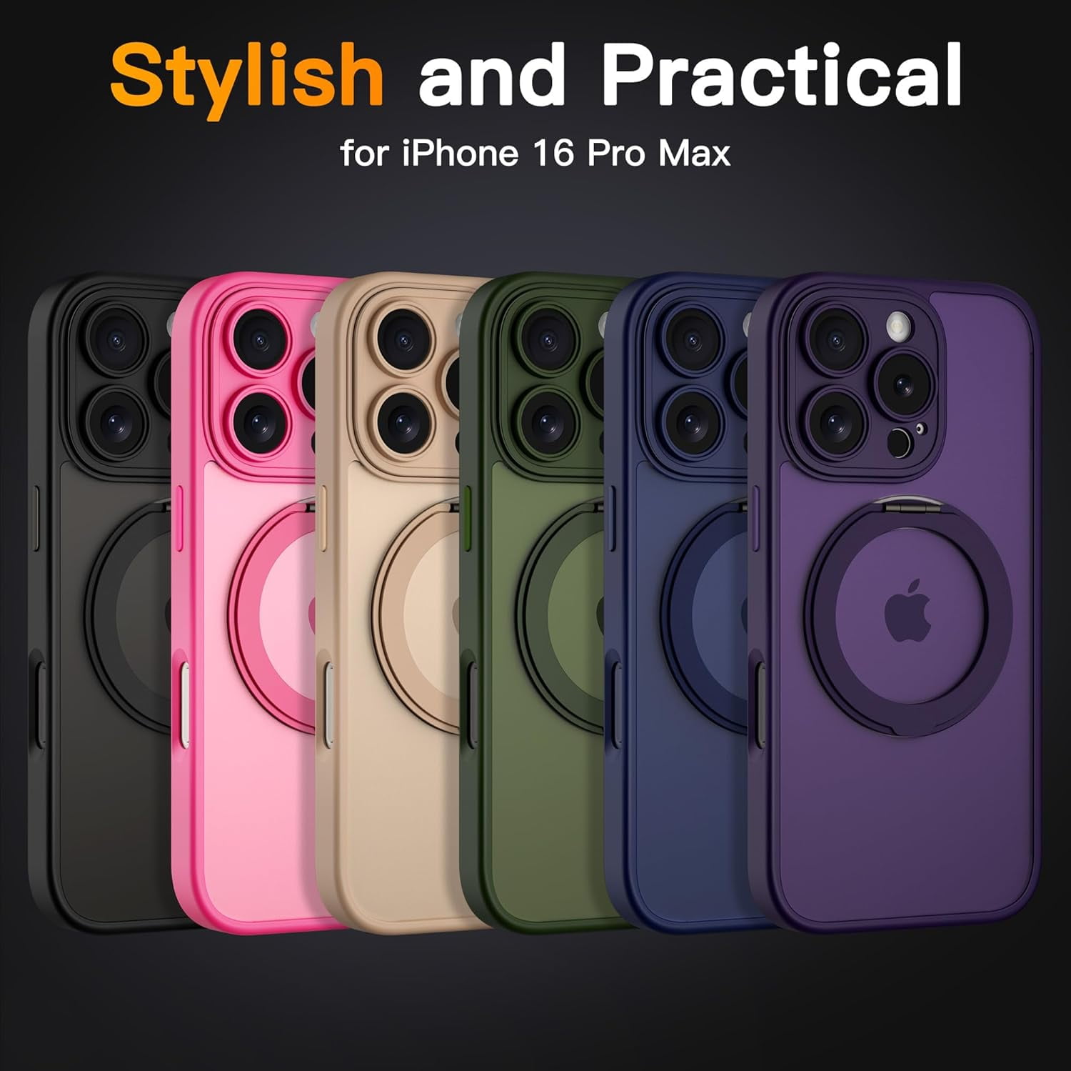 FNTCASE Custodia Protettiva Per IPhone 16 Pro Max - Magneti N52, Grado Militare, Retro Opaco Traslucido, Rosa Acceso - 2