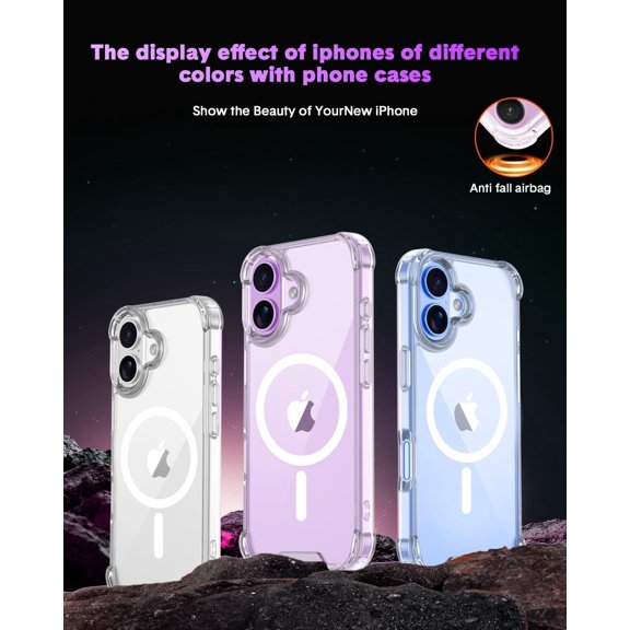 PYAN-for iPhone 17 Case with Tempered Glass Screen Protector & Lens Protector, Compatible with MagSafe, Military-Grade 4-Corner Shockproof, Magnetic & Anti-Yellowing Clear Case