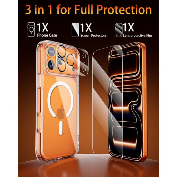 PYAN-for iPhone 17 Pro Case, Compatible with MagSafe, Magnetic Slim Cover, Anti-Yellowing & Shockproof, Full Camera Protection, Includes Screen & Lens Protectors, Clear Protective Case