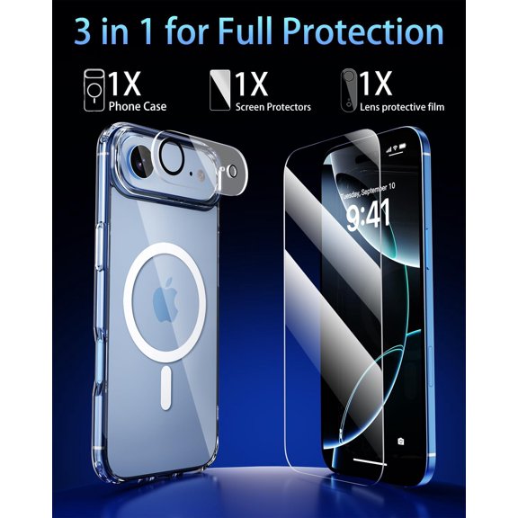 PYAN-for iPhone AIR Case, Compatible with MagSafe, Magnetic Slim Cover, Anti-Yellowing & Shockproof, Full Camera Protection, Includes Screen & Lens Protectors, Clear Protective Case
