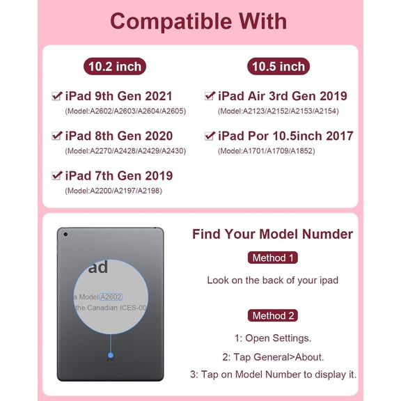 PYAN-iPad 9th Generation Case with Keyboard 10.2 Inch 2021/2020/2019 Wireless BT Detachable Folio Cover with Pencil Holder for iPad th Gen/8th Gen/7th Gen/iPad Pro 10.5" (Pink)