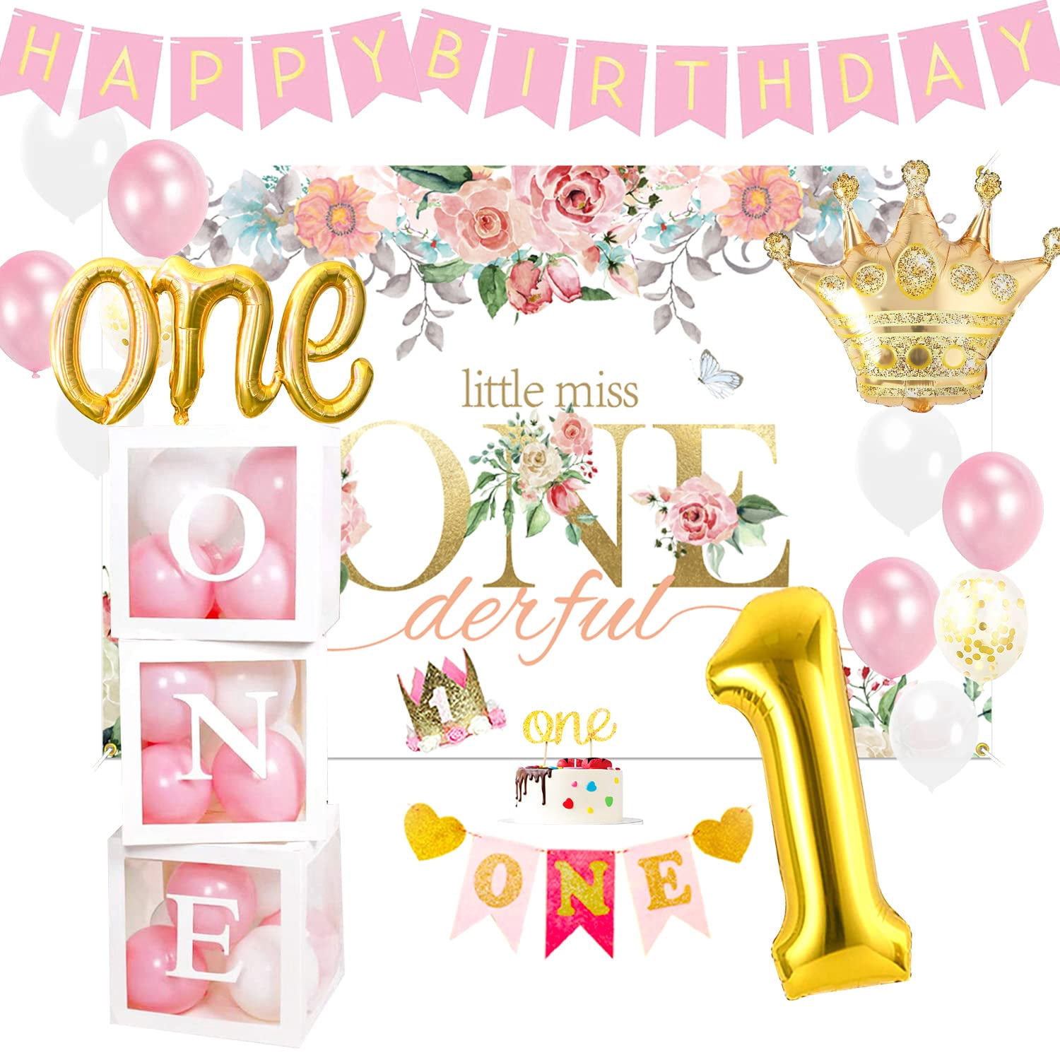 PYCALOW First Birthday Decorations Girl - 1st Birthday Baby Girl ...