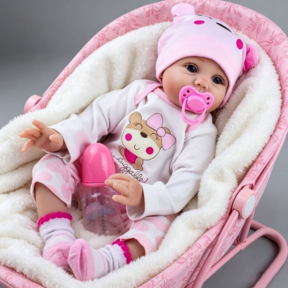 PYD Reborn Baby Dolls Handmade Newborn Girl Doll Soft Cloth Body Lifelike Doll with Accessories for Kids Age 3+