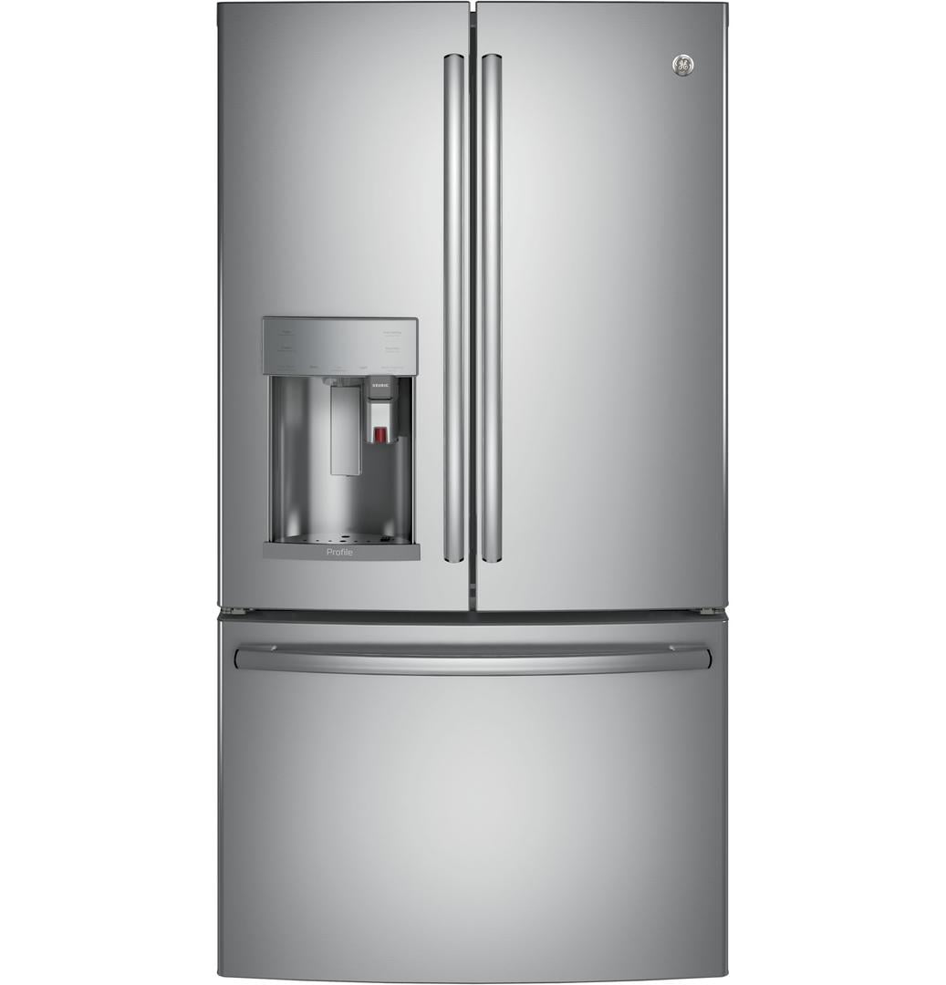 PYE22PSKSS 36 Energy Star ADA Compliant Counter Depth French Door Refrigerator with 22.2 cu. ft. Capacity Keurig K-cup Brewing System Hot Water Scheduling and TwinChill Evaporators: Stainless Steel
