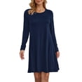 thumbnail image 1 of PYGFEMR Women's Long Sleeve Shirt Casual Loose Swing Dress, Nave Blue，XL, 1 of 5