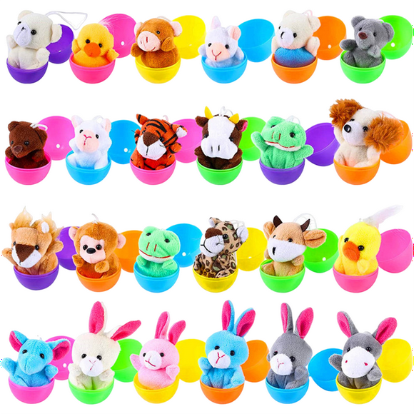 PYGNJK 24 Pcs PreFilled Easter Eggs with Plush Bunny Toys Easter Decoration Stuffed Toy Great for Kids Boys Girls Toddler Easter Basket Stuffers Egg Fillers