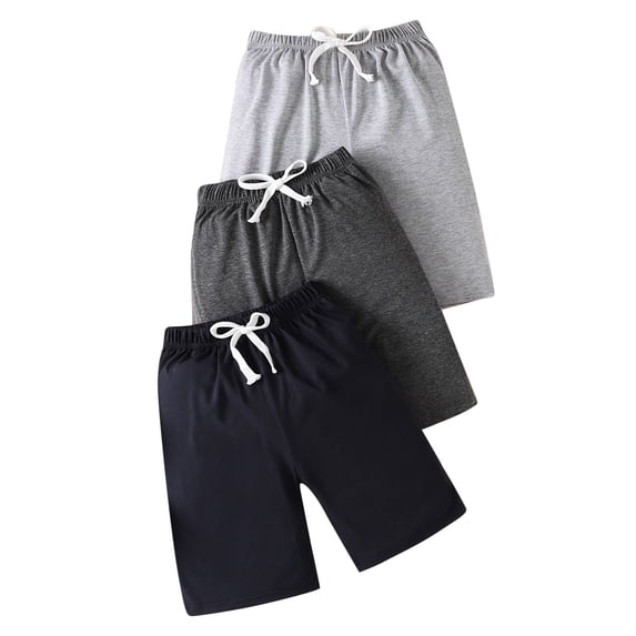 PYGNJK 3 Pack Boys Shorts Kids Pull On Athletic Baggy Sweat Shorts Elastic Waist Casual Jogger Shorts With Pockets