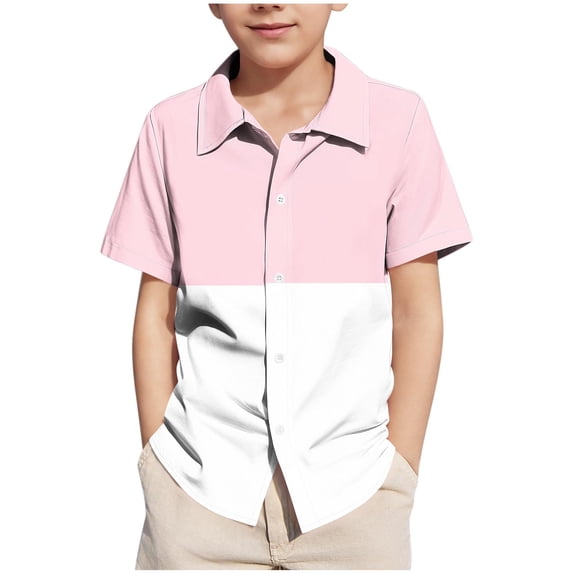 PYGNJK Boys Shirt Color Block Sleeve Button Down Top Causal Loose Collar T-Shirt Beach Clothes
