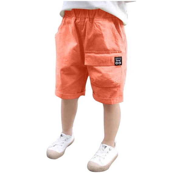 PYGNJK Boys Shorts Elastic Waist Cargo Shorts With Large Pocket Outerwear Summer Solid Color Sports Shorts