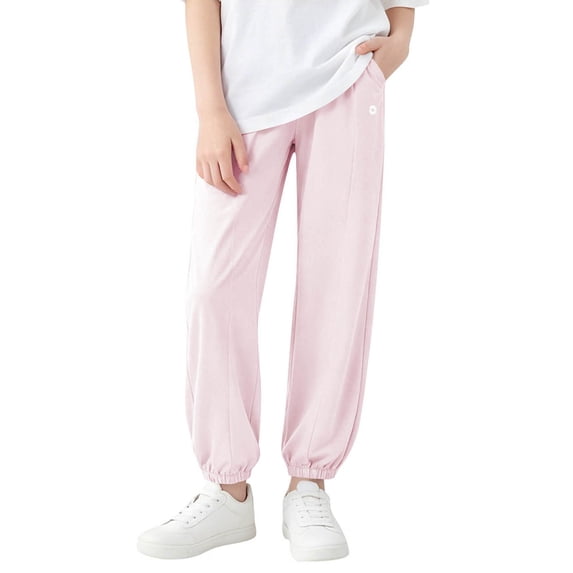 PYGNJK Girl's Jogger Sweatpants Elastic High Waist Soft Loose Sweat Pants Kids School Athletic Trousers