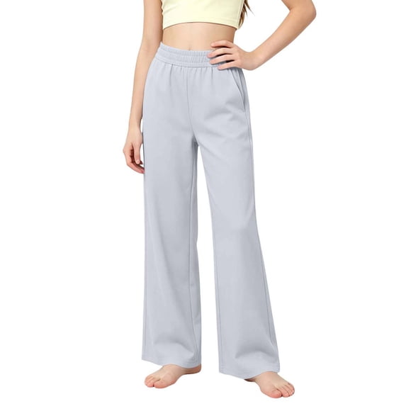 PYGNJK Girl's Wide Leg Pants Elastic High Waist Stretch Loose Fit Athletic Pants Kids School Casual Sweatpants