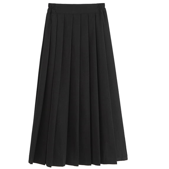 PYGNJK Girls Plus Size Back To School Pleated Maxi Skirt Classic Elastic Waist A-Line Uniform Skirts