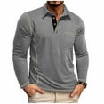 thumbnail image 1 of PYGNJK Men's Casual Long Sleeve Polo Shirts Collared Button Cotton T-Shirt Classic Stylish Golf Shirt with Pocket, 1 of 6