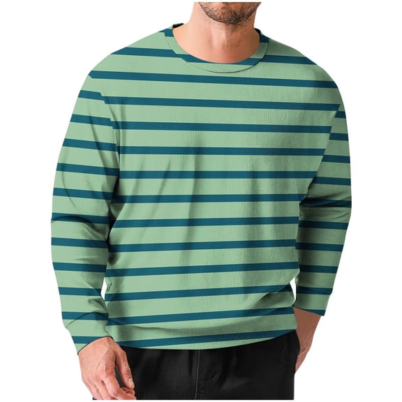PYGNJK Mens Crewneck Sweatshirt Casual Long Sleeve Striped Lightweight Fashion Basic Pullover Sweatshirt