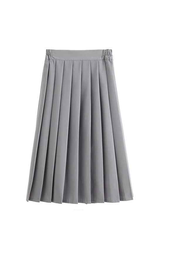Plus Size Girls School Pleated Maxi Skirt Classic Elastic Waist A-Line Uniform Ankle Length Long Skirts