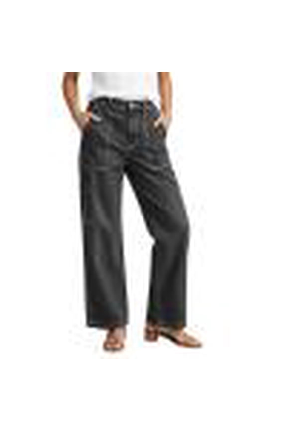 Women's Cargo Denim Pants High Waist Loose Wide Leg Casual Jean Long Trousers With Patch Pockets