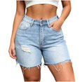 thumbnail image 1 of PYGNJK Women's Denim Ripped Shorts Frayed Hem Loose Fit Vintage Summer Jean Short Pants with Pockets Streetwear, 1 of 7