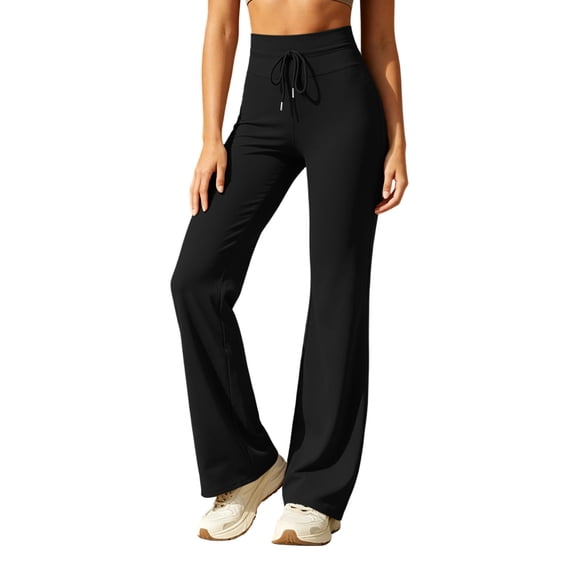 PYGNJK Women's Flare Yoga Pants High Waist Drawstring Stretchy Lightweight Bootcut Athletic Workout Casual Lounge Pants