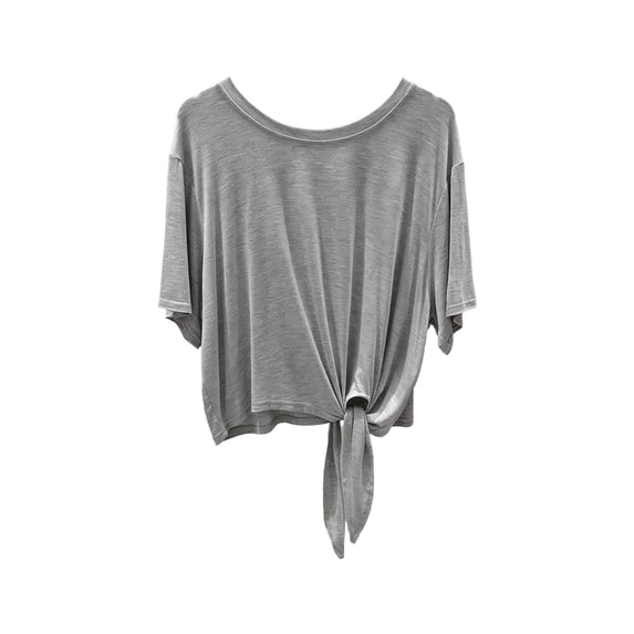 PYGNJK Women's Short Sleeve T Shirts Crew Neck Side Tie Knot Loose Fit Curved Hem Casual Basic Summer Tees Tops