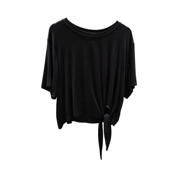PYGNJK Women's Short Sleeve T Shirts Crew Neck Side Tie Knot Loose Fit Curved Hem Casual Basic Summer Tees Tops