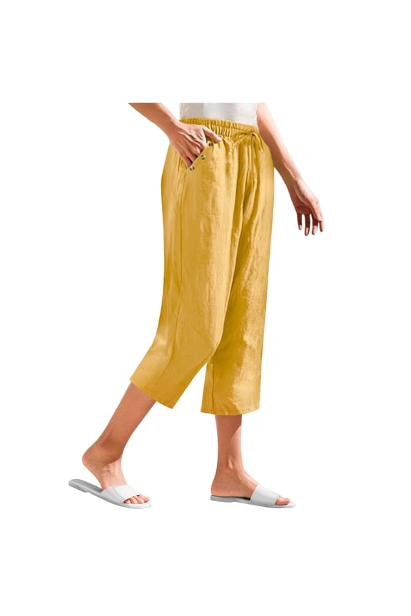 Women's Wide Leg Capri Pants Summer Drawstring Waist Rivet Loose Cropped Trousers With Pockets