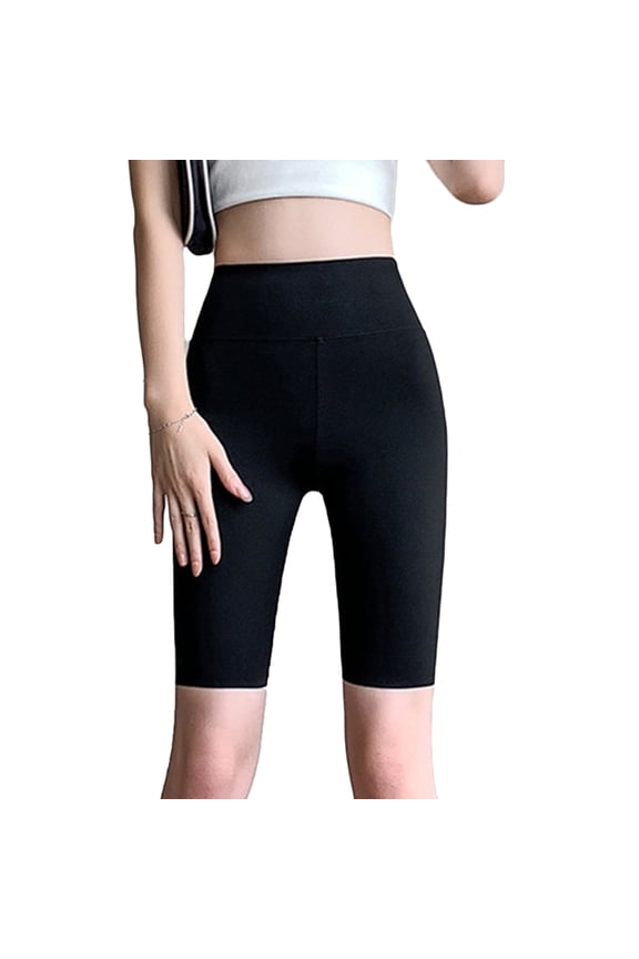 Womens Biker Shorts Stretch Soft High Waist Slim Fit Knee Length Workout Running Shorts