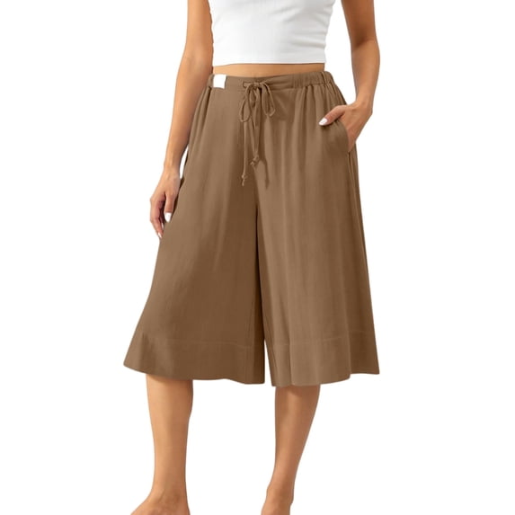 PYGNJK Womens Cropped Palazzo Pants Wide Leg Casual High Waist Flowy Lounge Beach Capris Vacation Slacks With Pockets