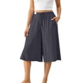 thumbnail image 1 of PYGNJK Womens Cropped Palazzo Pants Wide Leg Casual High Waist Flowy Lounge Beach Capris Vacation Slacks With Pockets, 1 of 8