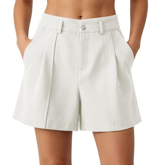 PYGNJK Womens Pleated Dress Shorts High Waist Business Casual Work Bermuda Wide Leg Shorts With Pockets