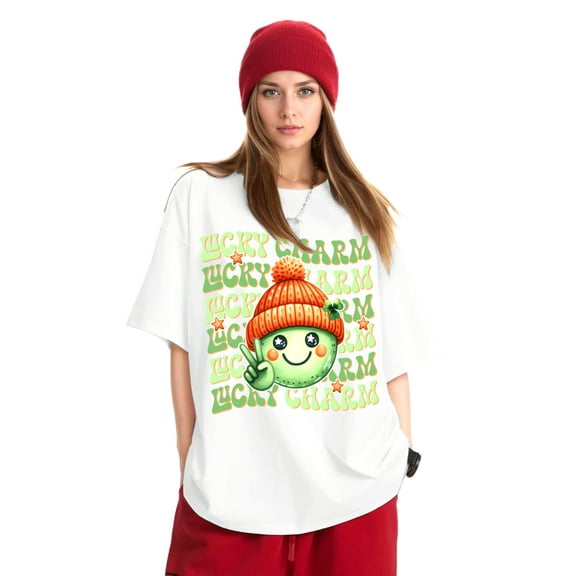 PYL Women's Saint Patrick's Day Tops Fashion Print Short Sleeve Round Neck XS-XL Graphic Tees Summer T-Shirts Blouses Tops