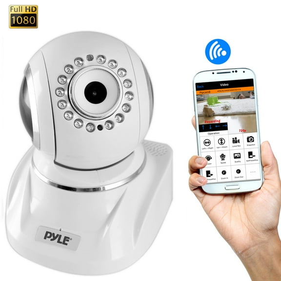 PYLE-HOME PIPCAMHD82WT - IP Cam / WiFi Security Camera, Full HD 1080p with Remote Surveillance Monitoring, Pan/Tilt Controls, App Download (White)
