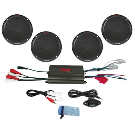 PYLE Hydra Series PLMRKT4B - Marine - amplifier - 4-channel - 200 Watts x 4 - with four 6.5" waterproof speakers