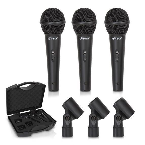 PYLE PDMICKT80 - (3) Professional Dynamic Handheld Microphones, Cardioid Moving Coil Vocal Mics with Clip Adapters (3-Pack)