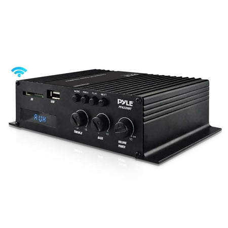 PYLE PFA220BT - Compact Bluetooth Power Amplifier - Desktop Home Audio Amp with MP3/USB/SD Readers, USB Charging (120 Watt)