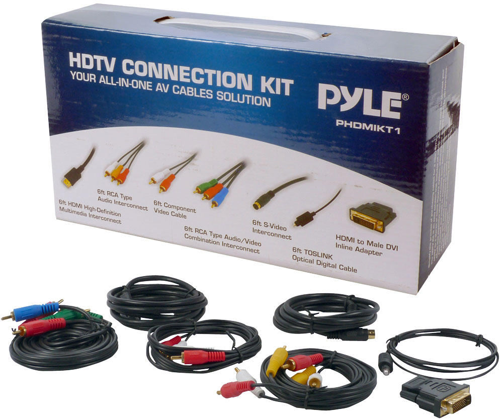 PYLE PHDMIKT1 - HDTV Audio/Video Cable Connection Kit Compatible w/ Plasma, LCD/LED/DLP/DVD and Audio Players - image 1 of 2